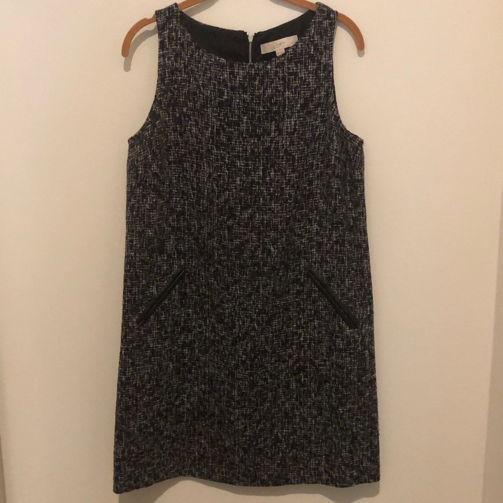 Loft Tweed Dress w/ Faux Leather pockets